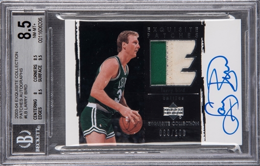 2003-04 UD "Exquisite Collection" Patches #LB Larry Bird Signed Card (#069/100) – BGS NM-MT+ 8.5/BGS 10